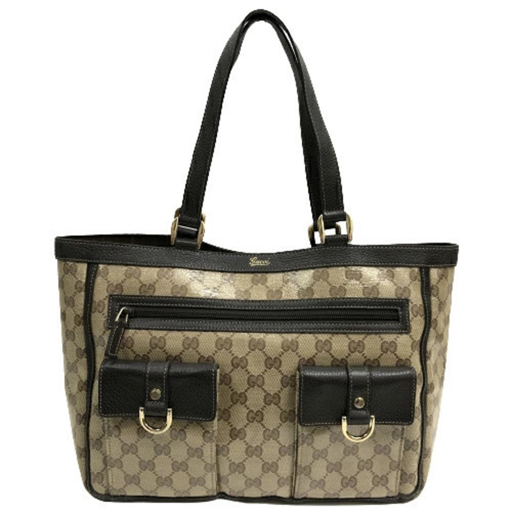 Gucci Crystal Green Khaki Shoulder GG Bag Leather Pattern Handbag Brown Tote